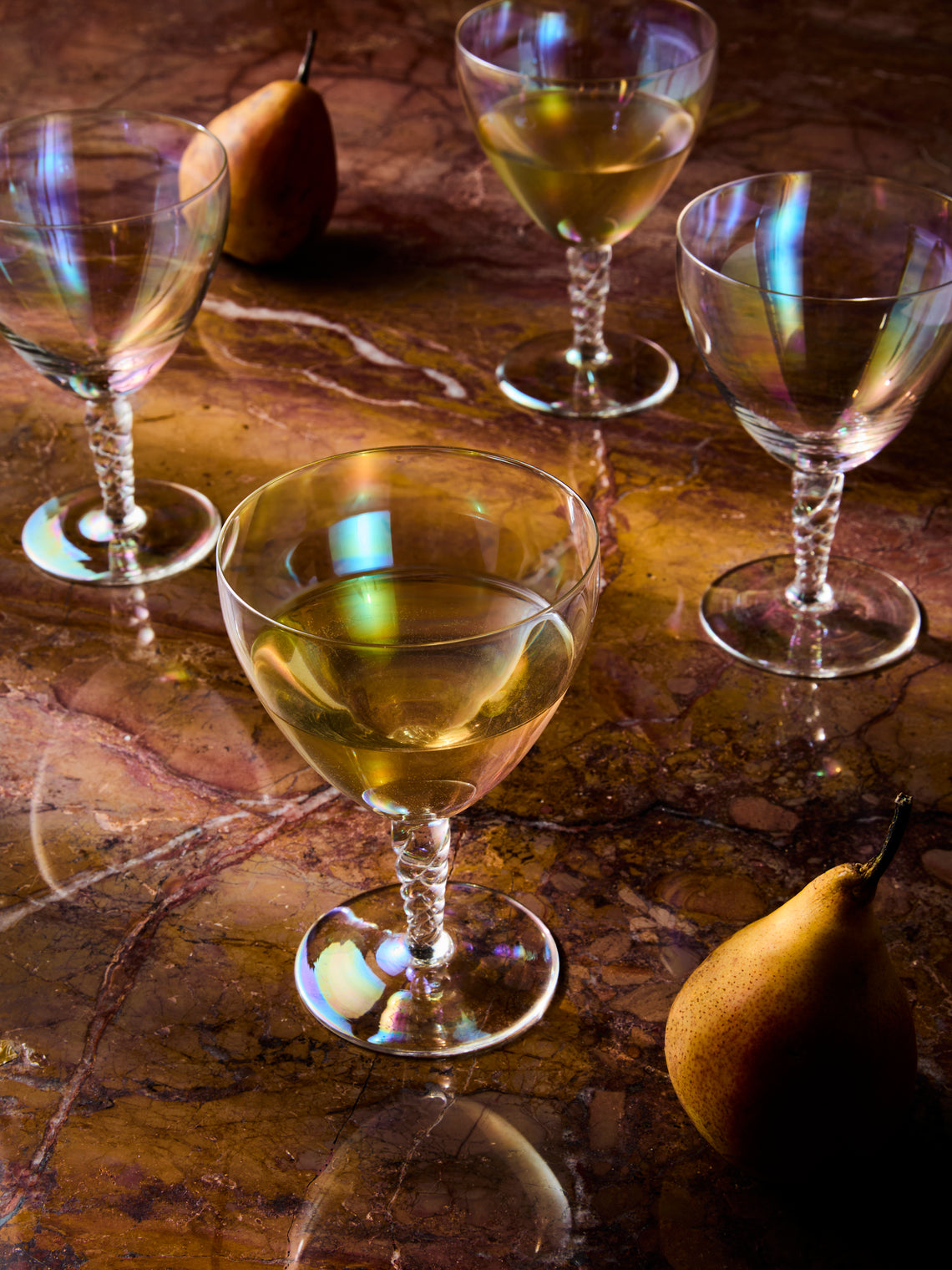 Antique and Vintage - 1950s Pearlescent White Wine Glasses (Set of 6) - Clear - ABASK