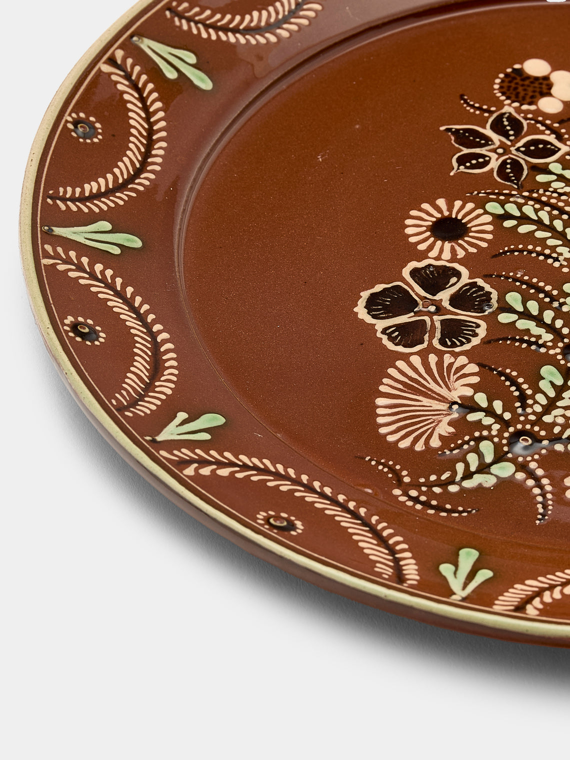 Poterie d’Évires - Flowers Hand-Painted Ceramic Round Platter - Light brown - ABASK