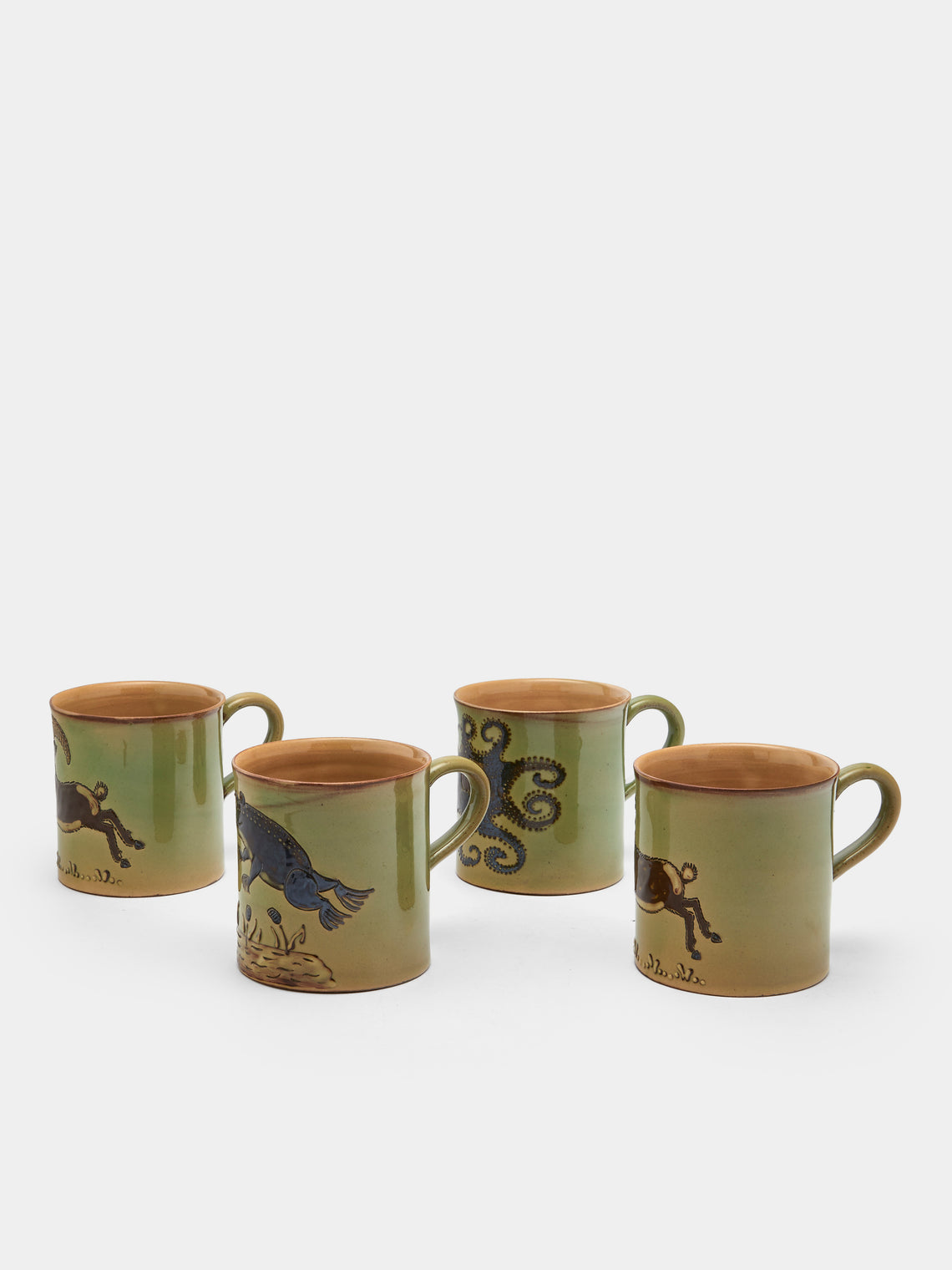 Poterie d’Évires - Animals Hand-Painted Ceramic Mugs (Set of 4) - Green - ABASK