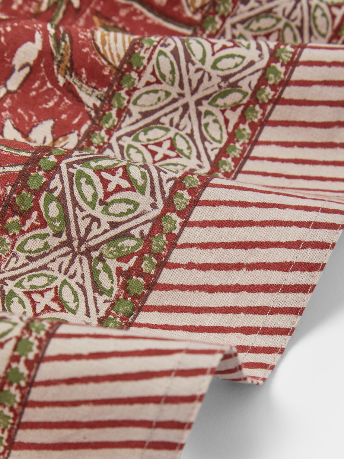 Chamois - Tangier Pomegranate Block-Printed Cotton Rectangular Tablecloth (106.5in/2.7m) - Multiple - ABASK