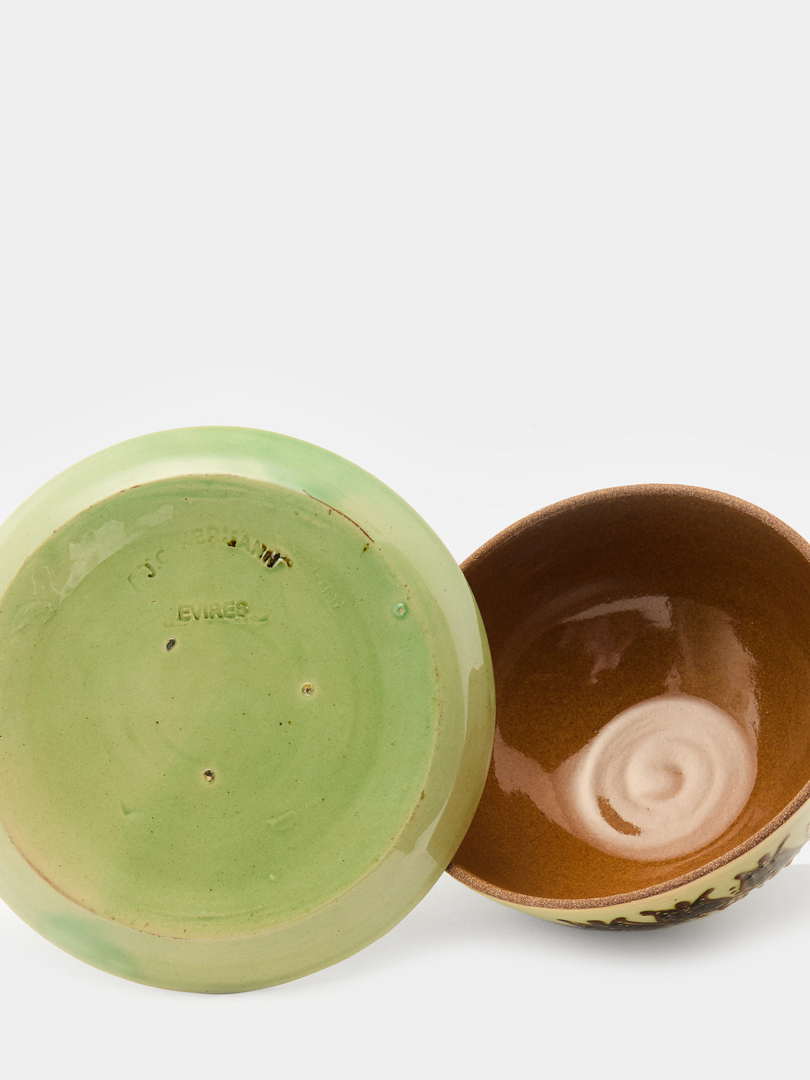 Poterie d’Évires - Flowers Hand-Painted Ceramic Small Lidded Butter Dish - Green - ABASK