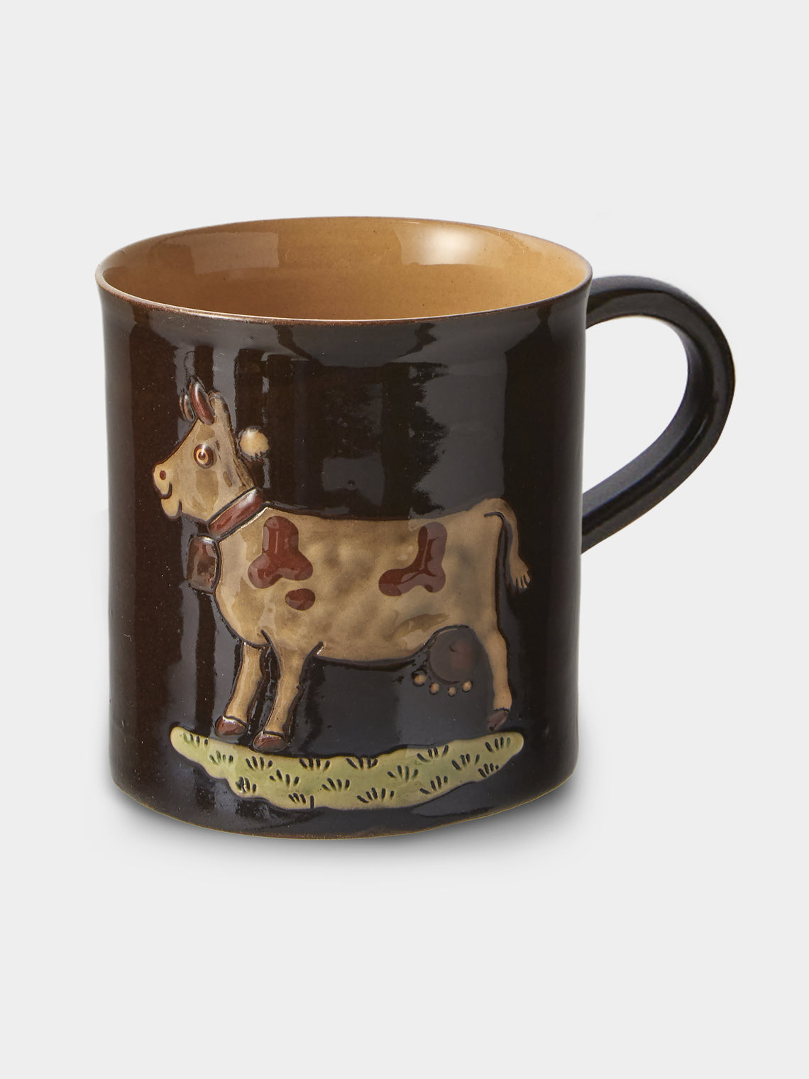 Poterie d’Évires - Animals Hand-Painted Ceramic Mugs (Set of 4) - Dark Brown - ABASK