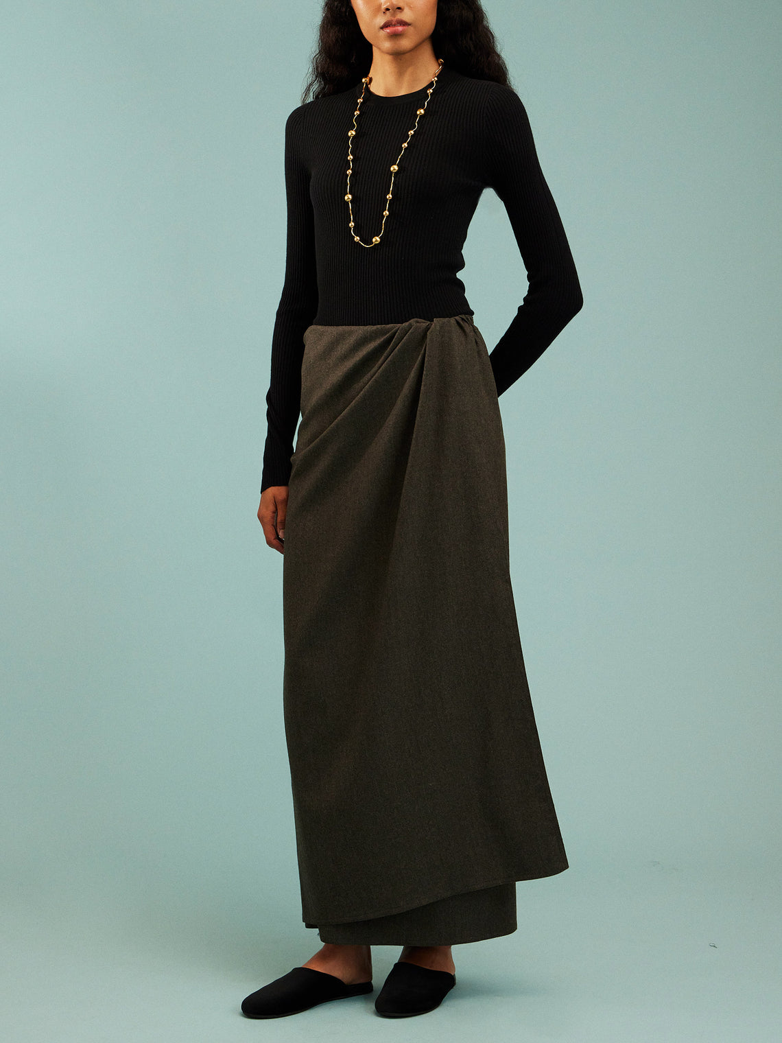 Dusan - Wool Long Sarong Skirt | Size: S - Dark Green - ABASK