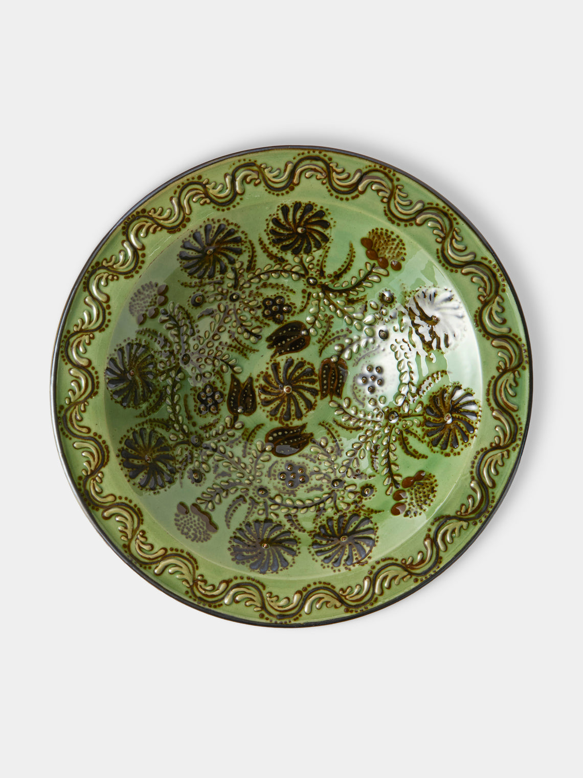 Poterie d’Évires - Flowers Hand-Painted Ceramic Small Serving Bowl - Green - ABASK