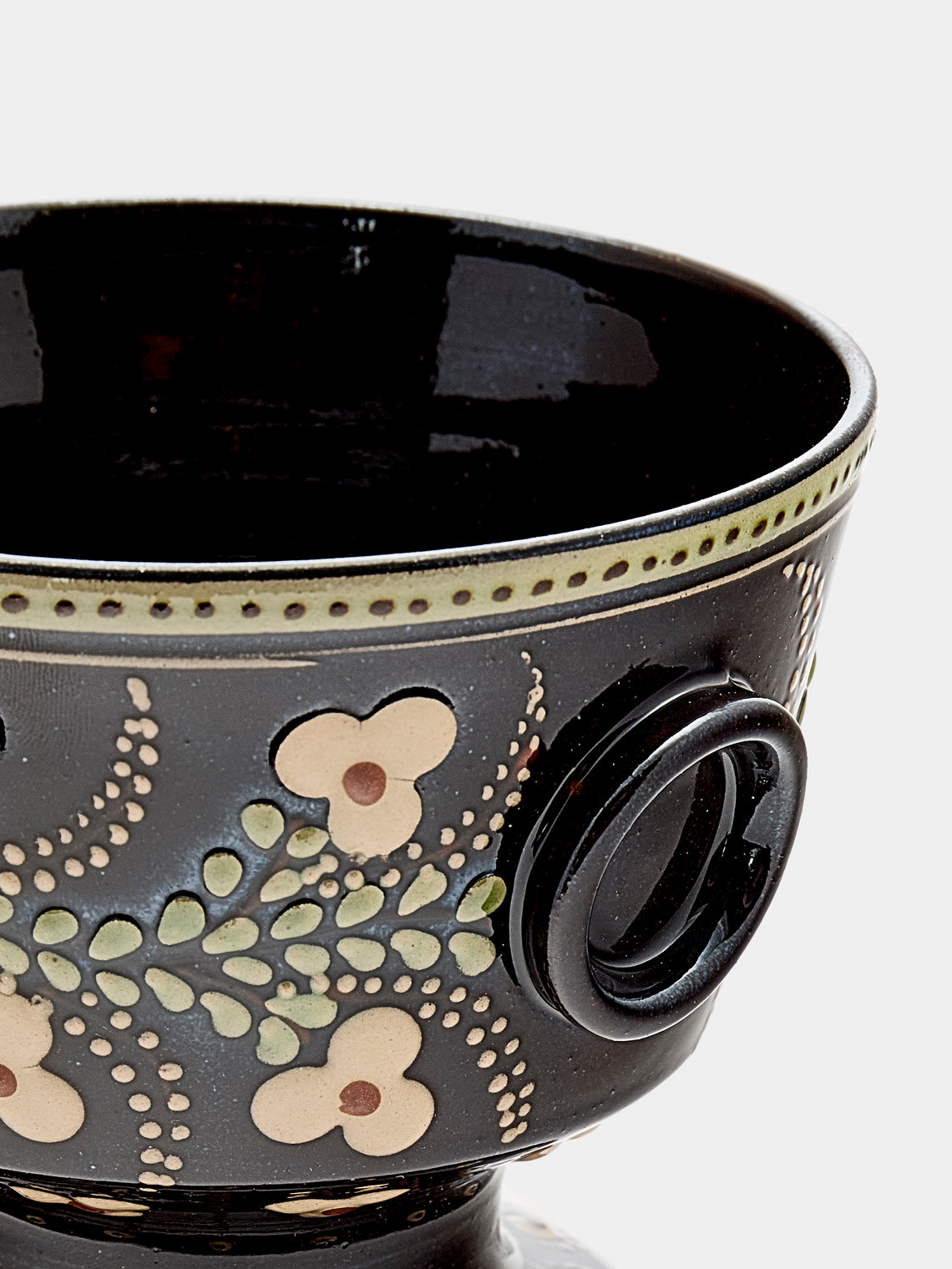 Poterie d’Évires - Flowers Hand-Painted Ceramic Small Raised Bowl - Dark brown - ABASK