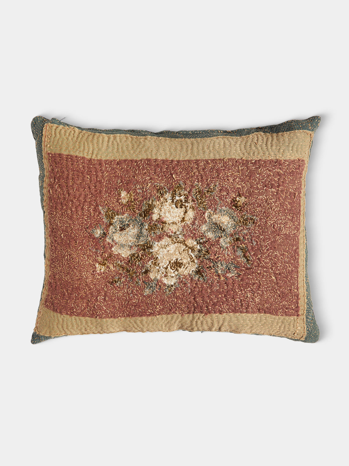 By Walid - 19th-Century Victorian Needlepoint Wool and Linen Cushion (25.5in/65cm) - Red - ABASK - 