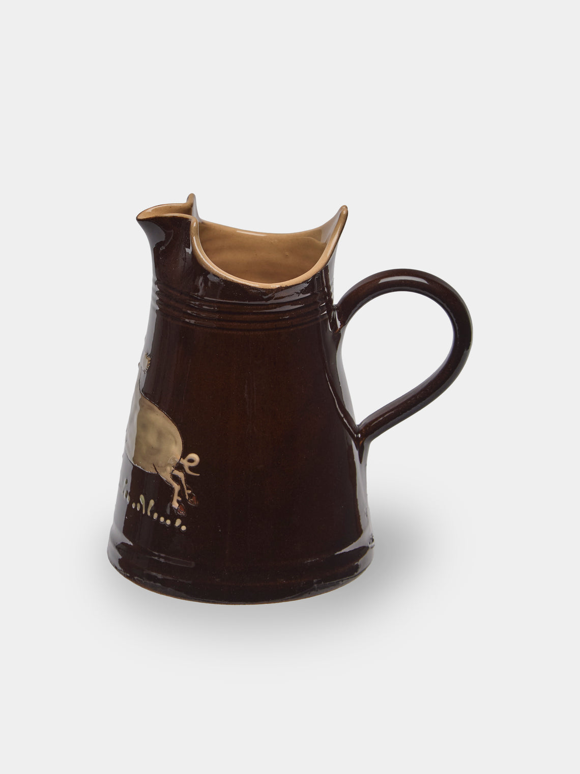 Poterie d’Évires - Pigs Hand-Painted Ceramic Petite Milk Jug - Dark brown - ABASK
