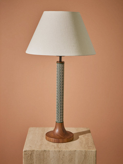 Aimee Betts - Ricasso Spindle Lace Walnut and Leather Table Lamp Base - Green - ABASK