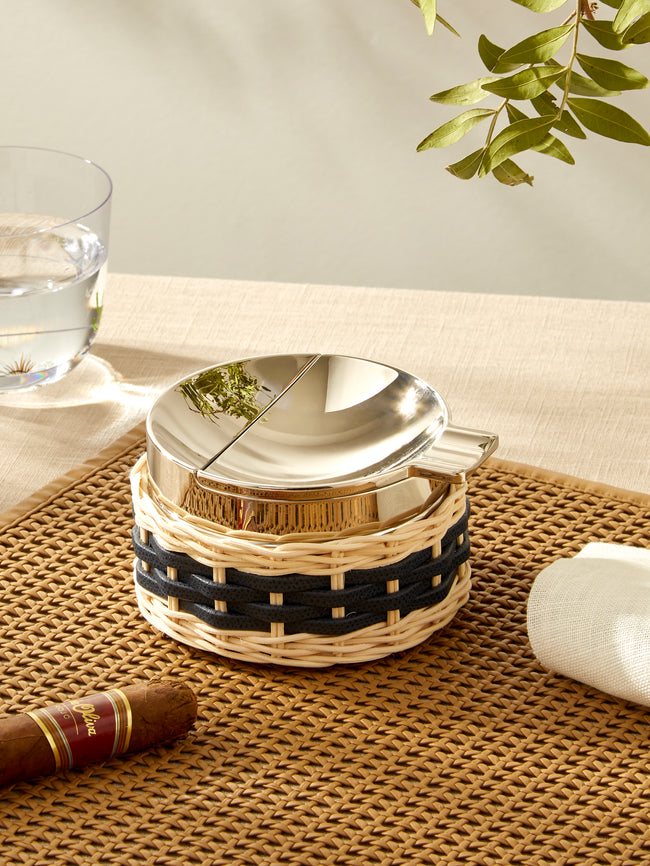 Pigment France - Toledo Leather and Rattan Ashtray - Blue - ABASK