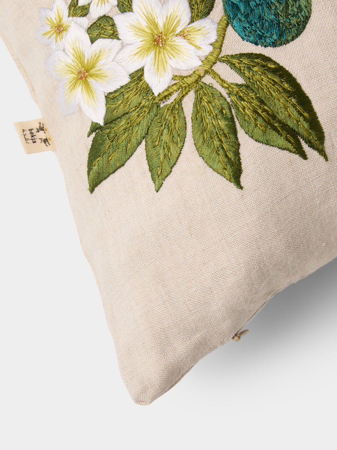 Bokja - Avocado Moon Embroidered Linen Cushion (17.5in/45cm) - Multiple - ABASK