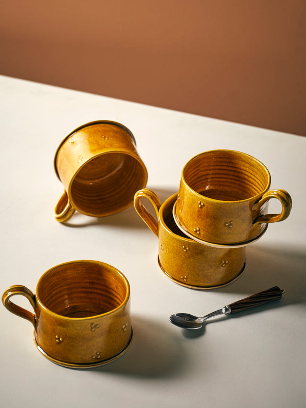Neville Tatham - Slipware Teacups (Set of 4) - Yellow - ABASK