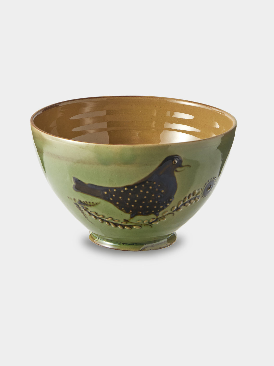 Poterie d’Évires - Birds and Flowers Hand-Painted Ceramic Grand Bowls (Set of 3) - Brown - ABASK