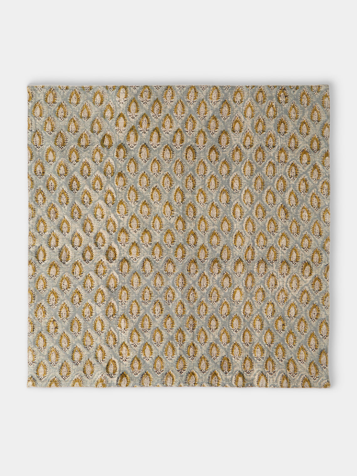 Chamois - Cypress Block-Printed Linen Napkins (Set of 4) - Blue - ABASK