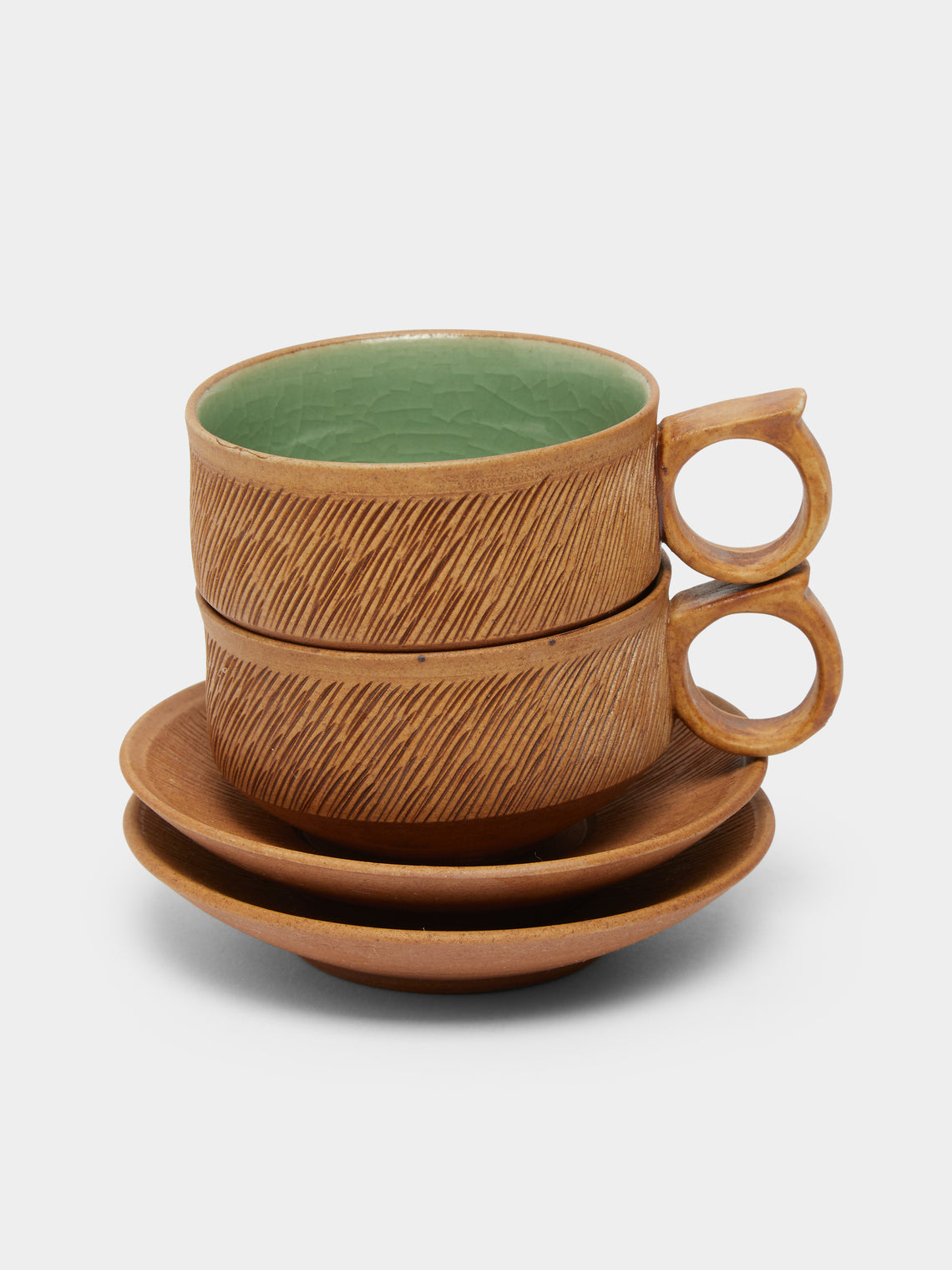Kim Pan-ki - Comb Pattern Celadon Espresso Cup and Saucer -  - ABASK