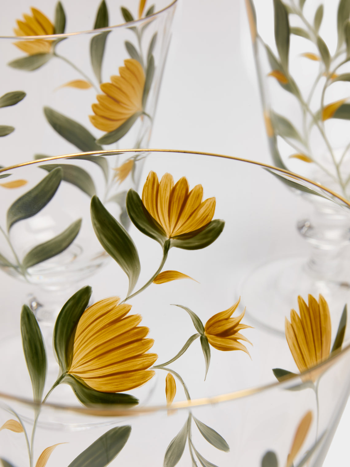 Los Vasos de Agua Clara - Jaipur Hand-Painted Crystal Stemmed Glasses (Set of 6) - Yellow - ABASK