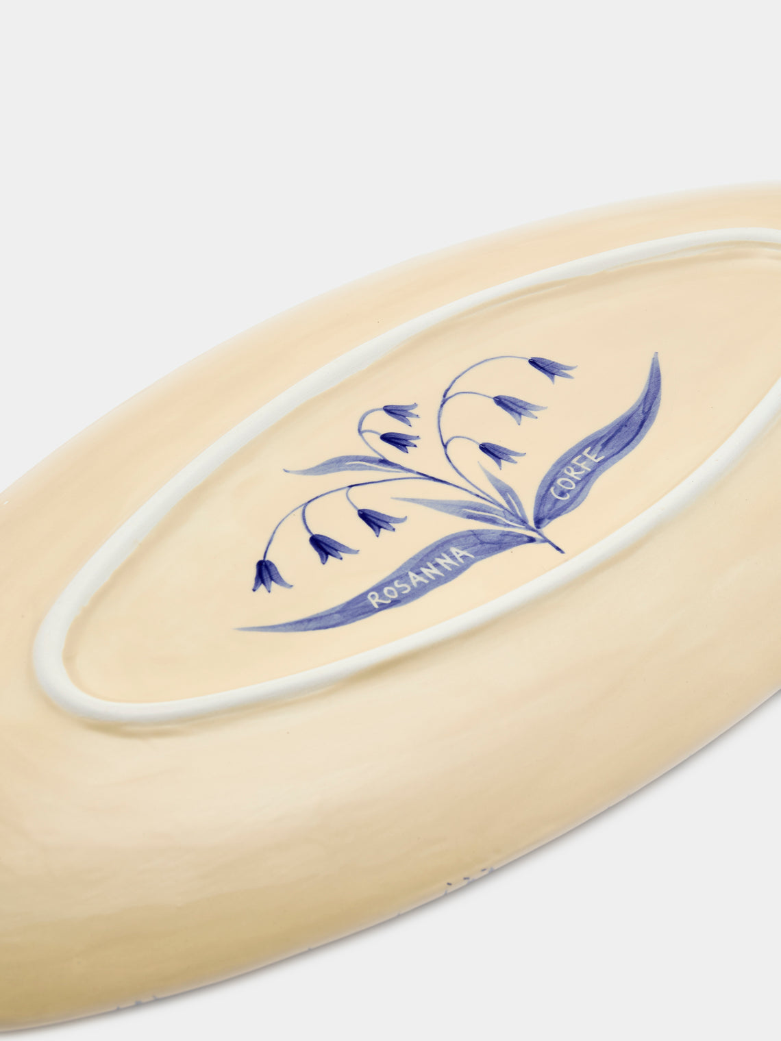 Rosanna Corfe - Birds and Bluebells Hand-Painted Ceramic Large Oval Platter - Cream - ABASK