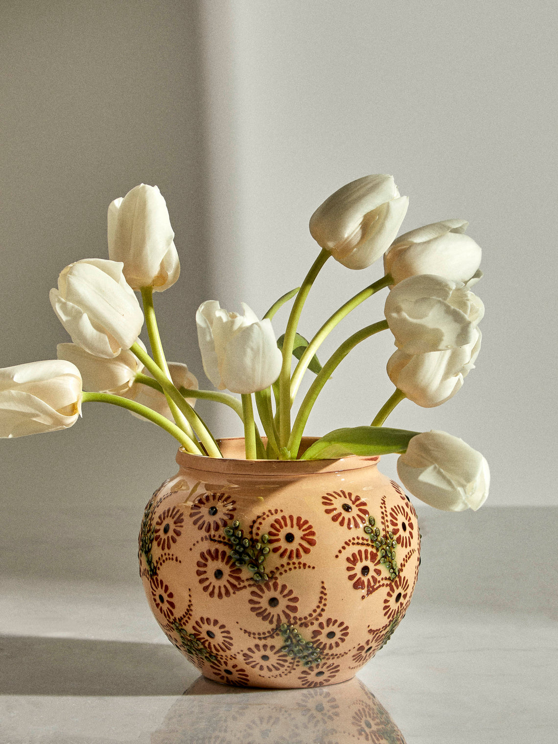 Poterie d’Évires - Flowers Hand-Painted Ceramic Vase - Cream - ABASK