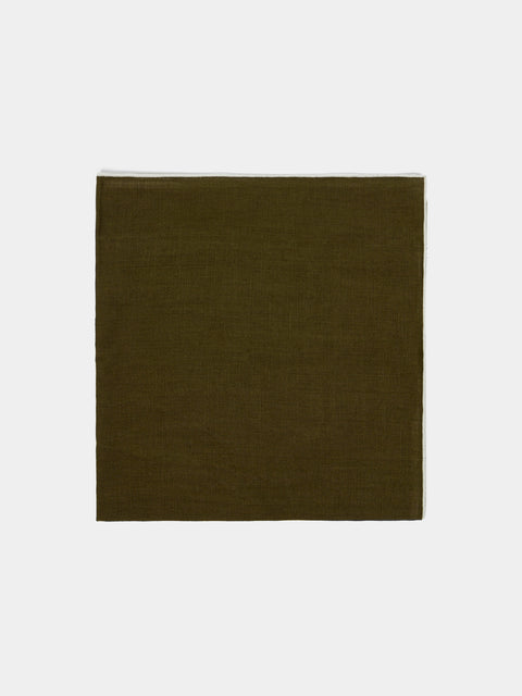 Madre Linen - | Set of 4 | Hand-Dyed Linen Contrast-Edge Napkins - Green - ABASK - 