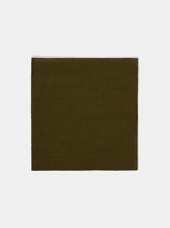 Madre Linen - | Set of 4 | Hand-Dyed Linen Contrast-Edge Napkins - Green - ABASK - 