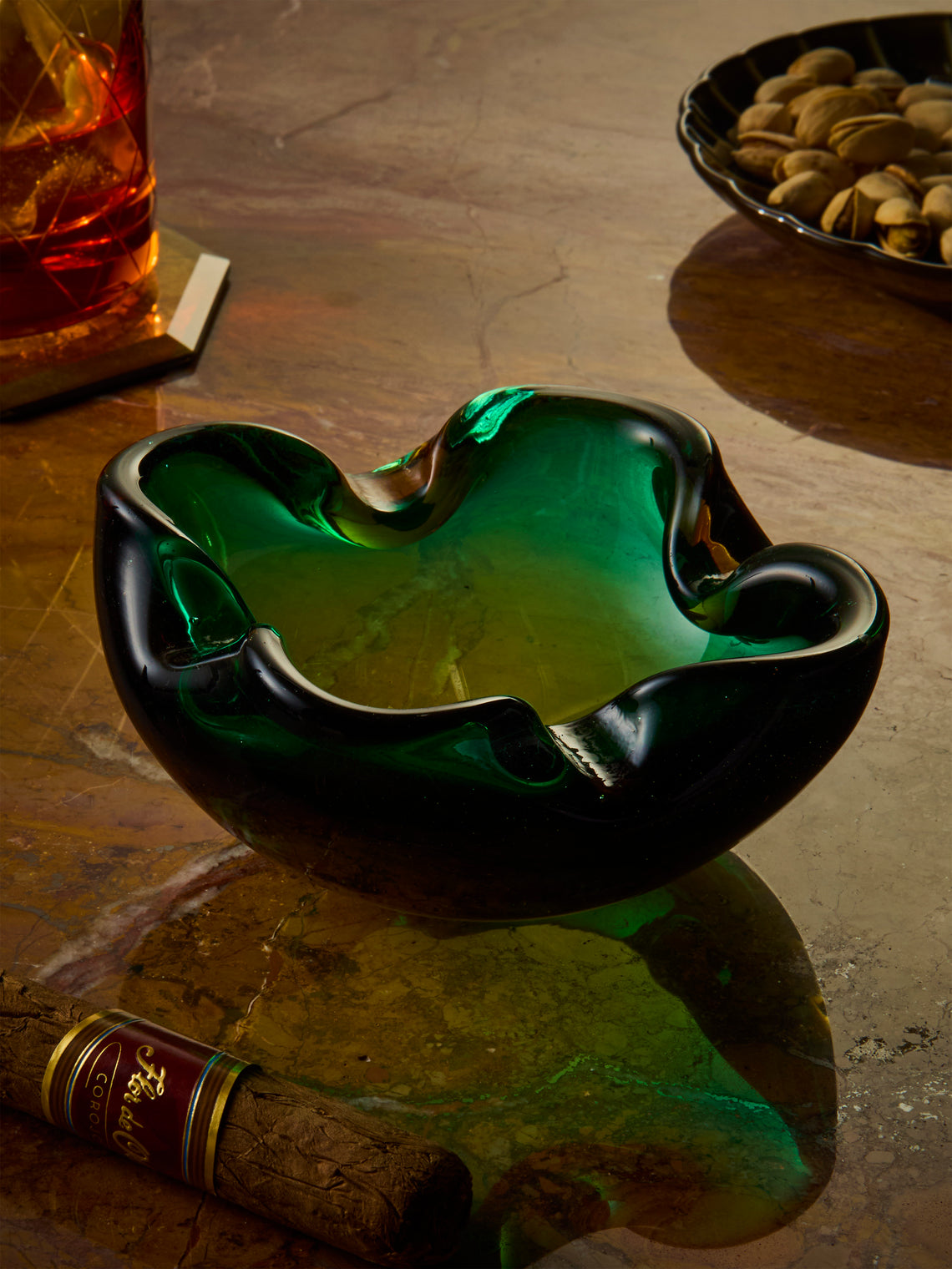 Antique and Vintage - Mid-Century Murano Glass Ashtray - Green - ABASK