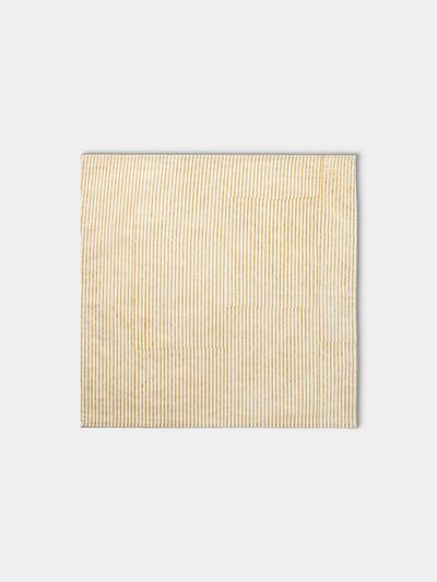 Chamois - Stripe Block-Printed Cotton Napkins (Set of 4) - Yellow - ABASK - 
