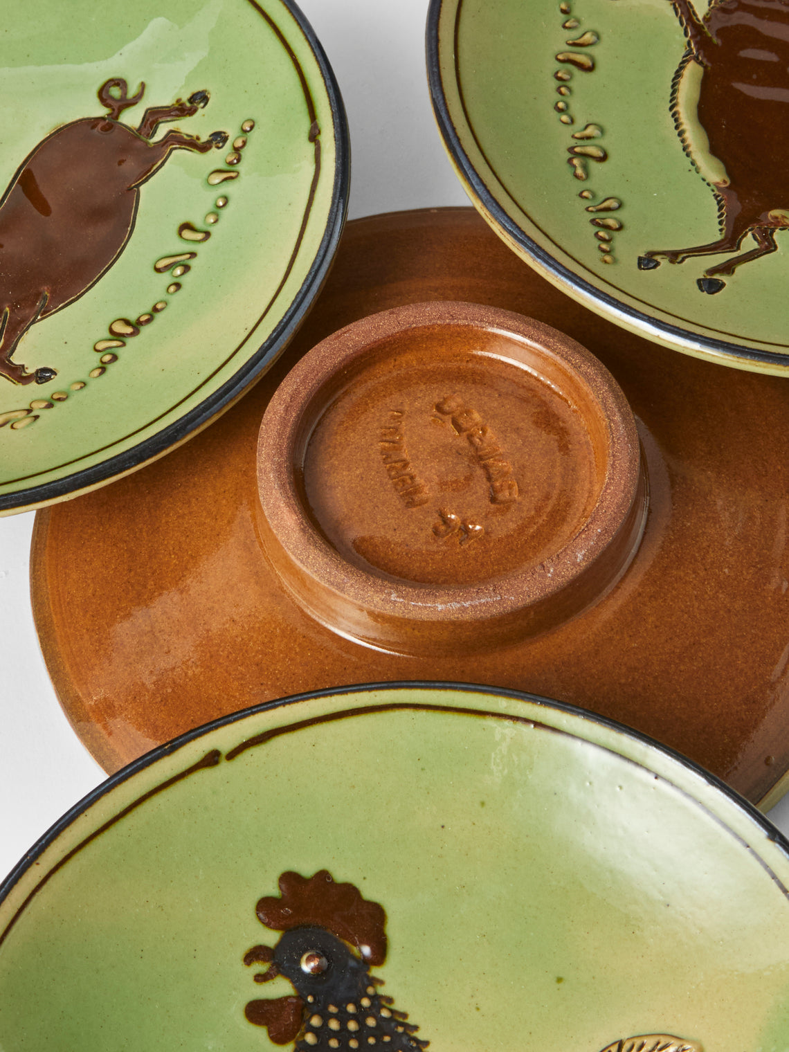 Poterie d’Évires - Animals Hand-Painted Ceramic Plates – 5.5in/14cm (Set of 4) - Green - ABASK