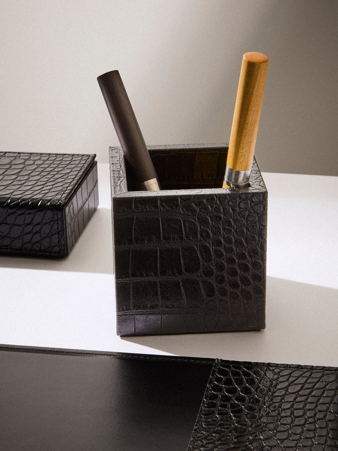 Pinetti - Leather Pen Pot - Black - ABASK
