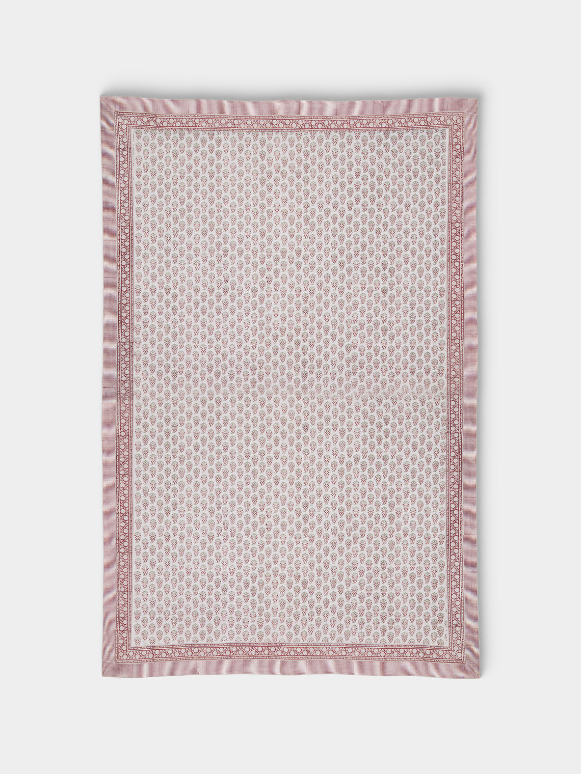 Chamois - Persian Paisley Block-Printed Cotton Rectangular Tablecloth (138in/3.5m) - Red - ABASK