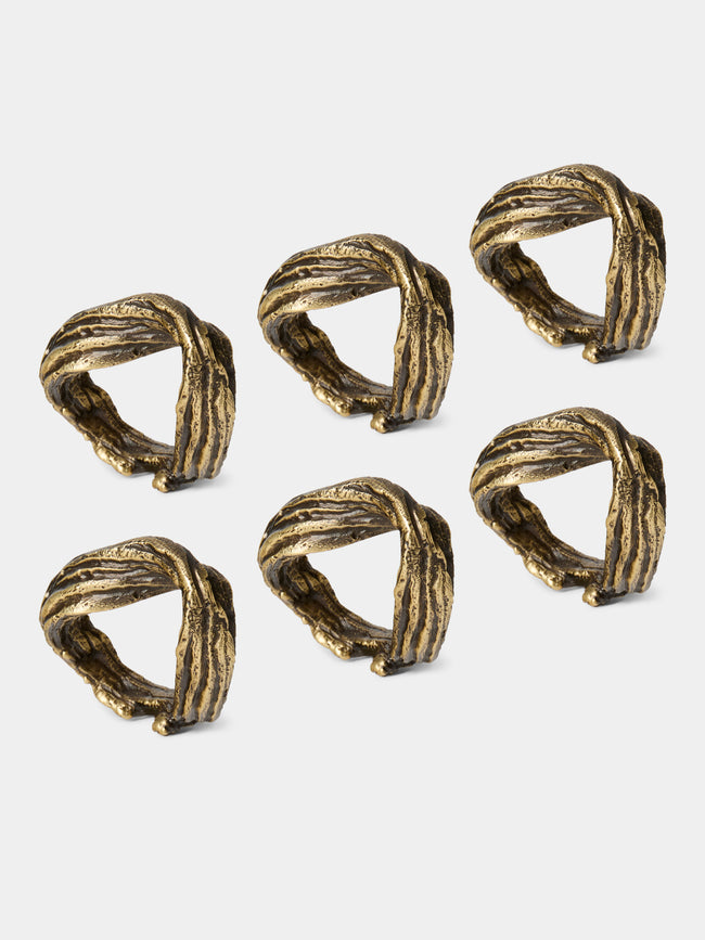 Viya - Leher Brass Napkin Rings (Set of 6) - Bronze - ABASK - 