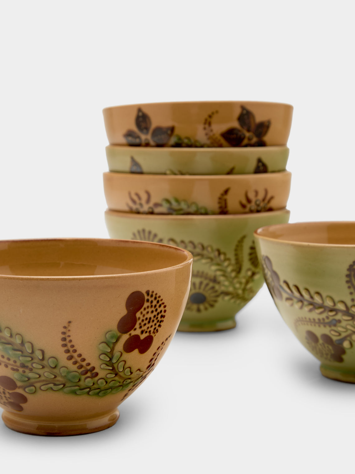 Poterie d’Évires - Flowers Hand-Painted Ceramic Bowls (Set of 6) - Multiple - ABASK