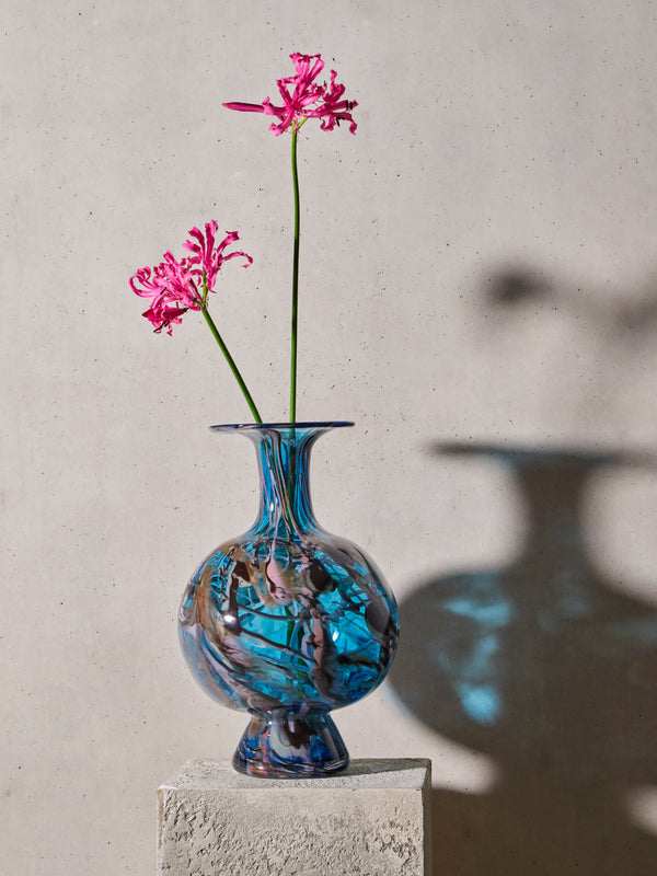 Martyn Thompson Studio - Penny Swirl Hand-Blown Glass Vase (13.5in/34cm) - Blue - ABASK