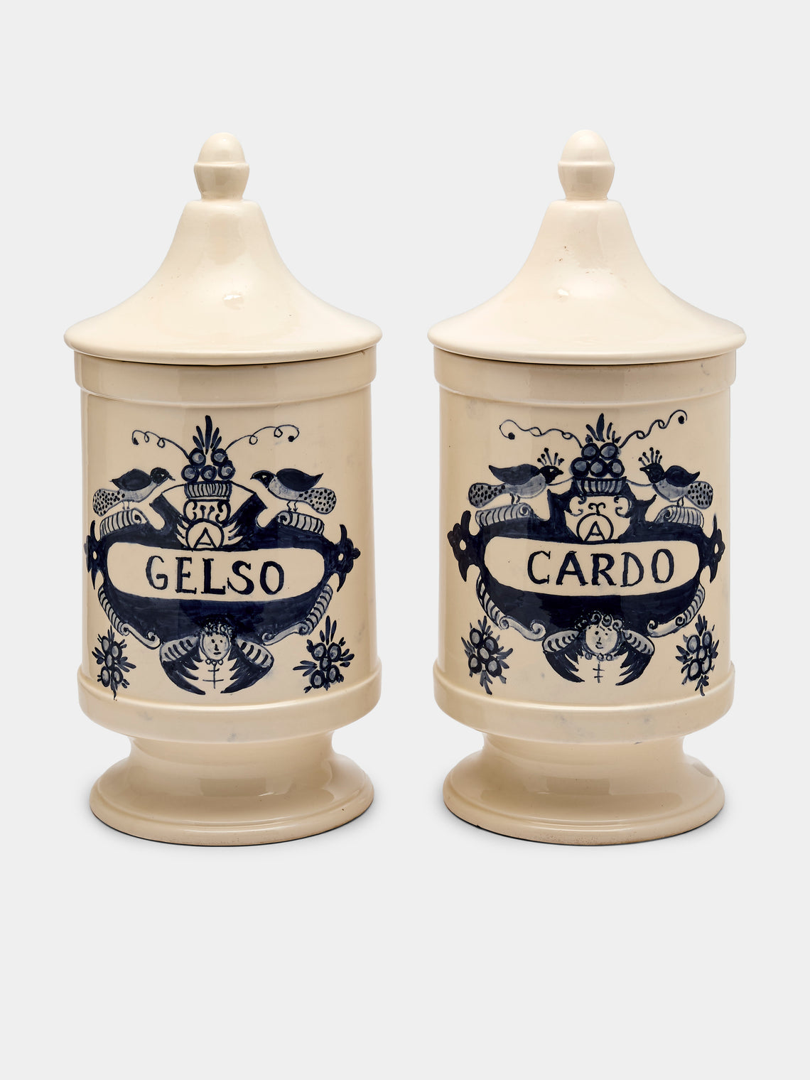 Antique and Vintage - 1940s Italian Ceramic Apothecary Jars (Set of 2) - Blue - ABASK - 