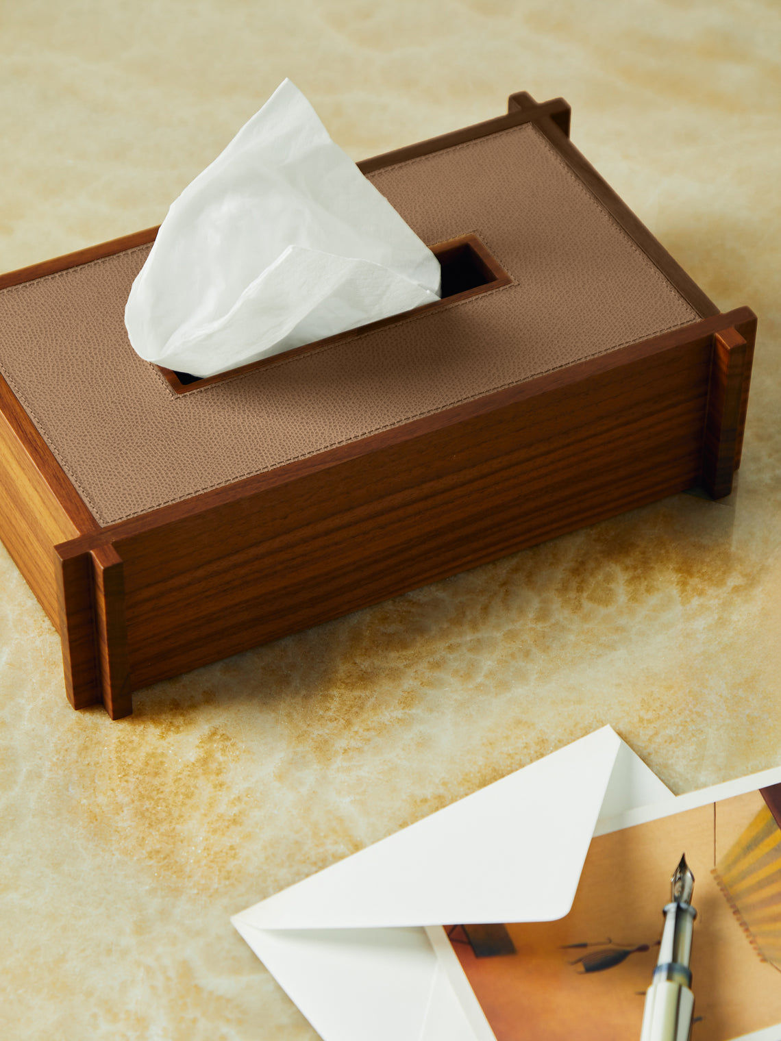 Giobagnara - Structura Leather and Wood Tissue Holder - Brown - ABASK
