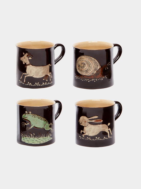 Poterie d’Évires - Animals Hand-Painted Ceramic Mugs (Set of 4) -  - ABASK - 