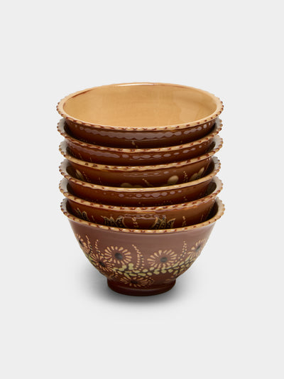 Poterie d’Évires - Flowers Hand-Painted Ceramic Petite Fluted Bowls (Set of 6) - Light brown - ABASK - 