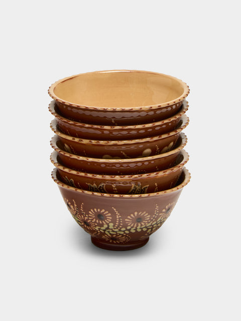 Poterie d’Évires - Flowers Hand-Painted Ceramic Petite Fluted Bowls (Set of 6) - Light brown - ABASK - 