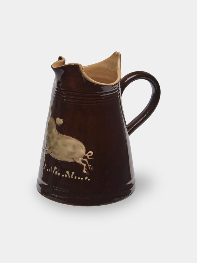 Poterie d’Évires - Pigs Hand-Painted Ceramic Petite Milk Jug - Dark brown - ABASK - 