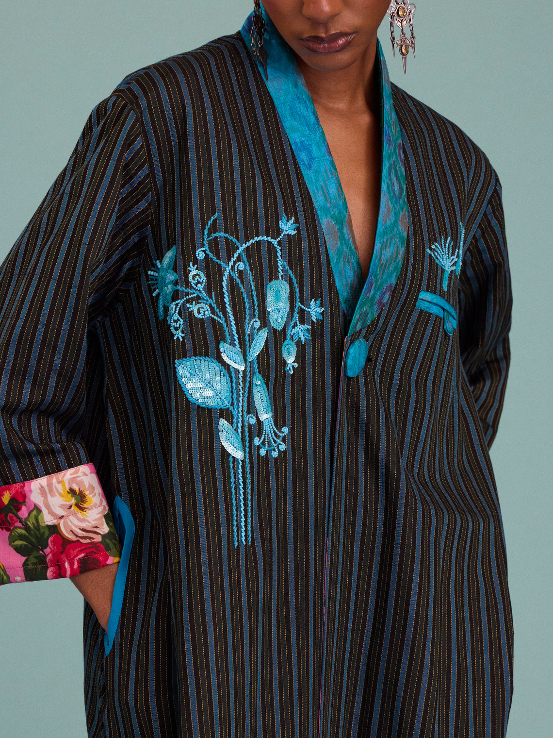 Nazzy Beglari - Hand-Loomed Ikat Cotton Reversible Chapan-Style Robe | One Size - Multiple - ABASK