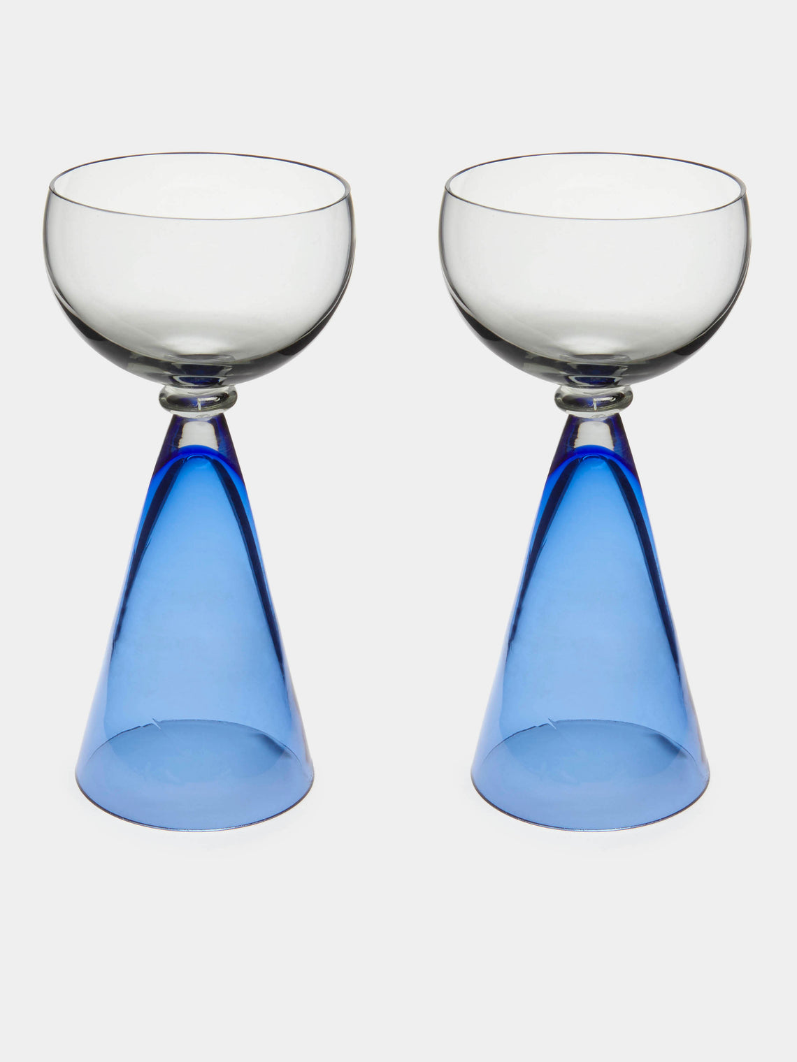 NasonMoretti - Archive Revival 1960 Flutflut Hand-Blown Murano Glass Champagne Coupes (Set of 2) - Blue - ABASK