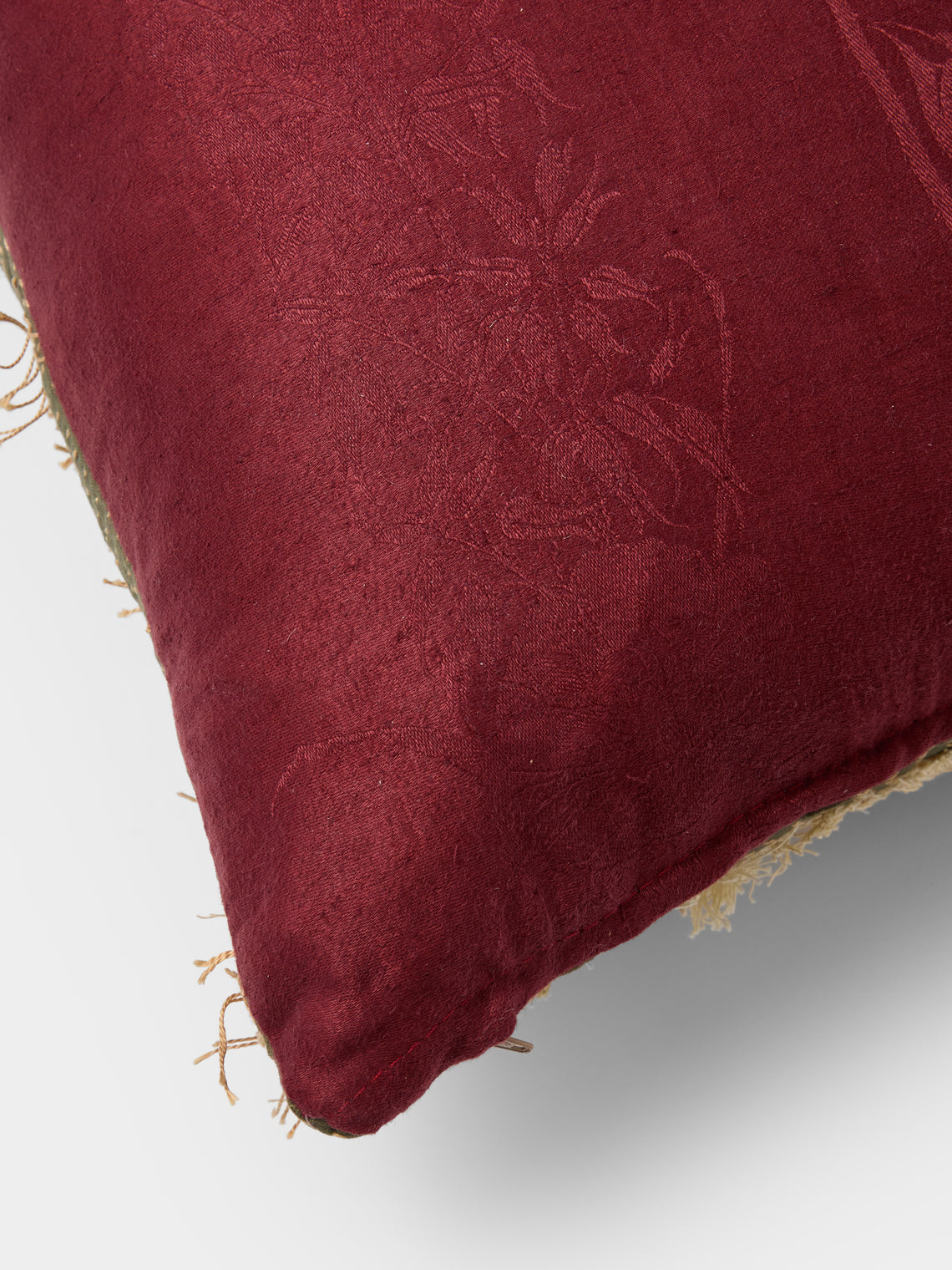 By Walid - 19th-Century Victorian Wool and Glass Beaded Embroidery Damask Cushion (21in/53cm) - Multiple - ABASK