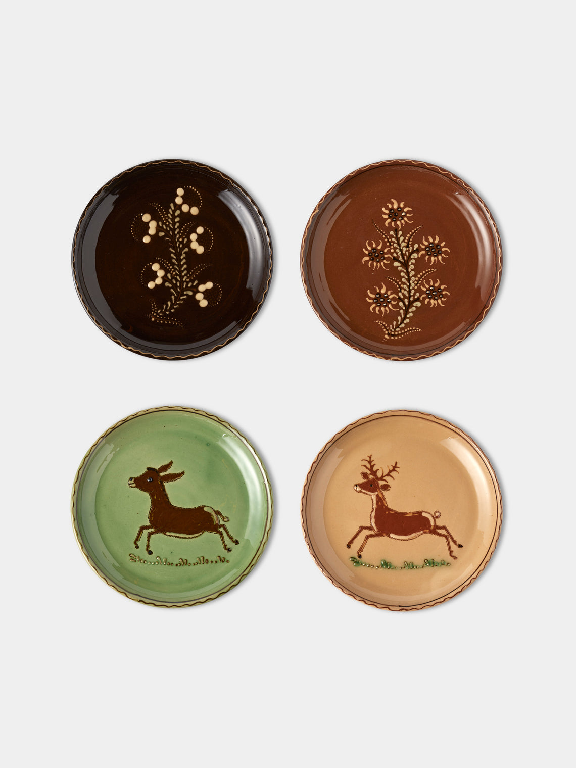 Poterie d’Évires - Flowers and Animals Hand-Painted Ceramic Plates – 8in/20cm (Set of 4) - Multiple - ABASK - 