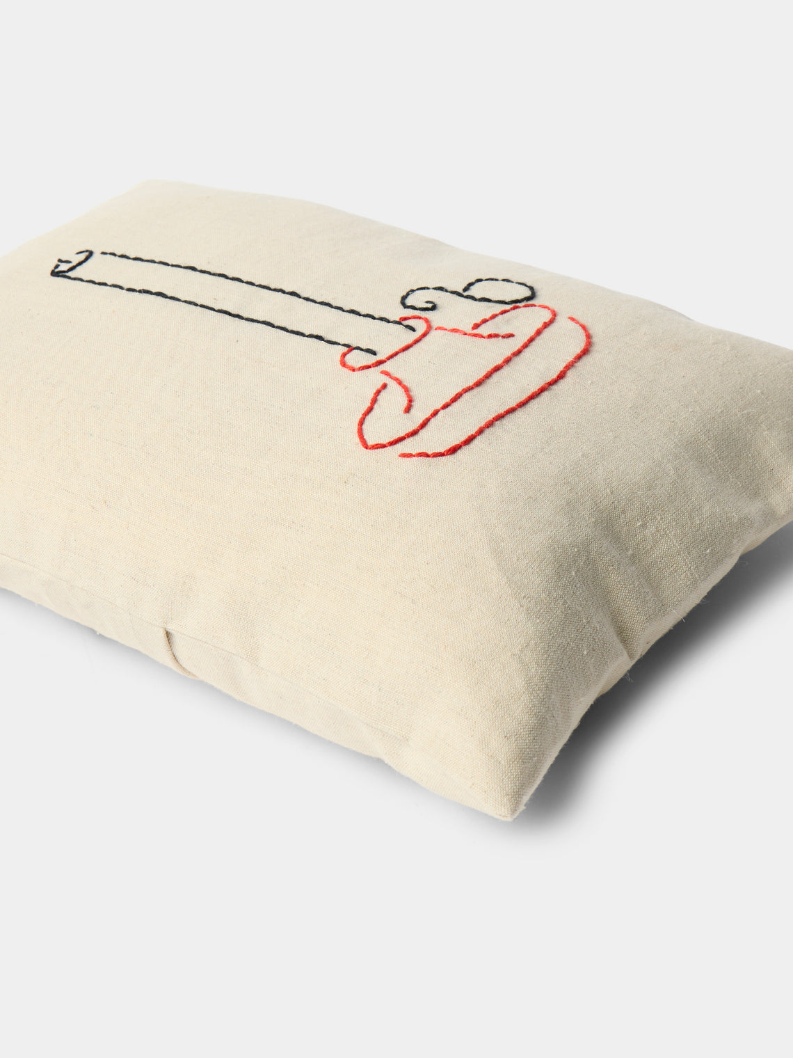 Oeuvres Sensibles - Candle Hand-Embroidered Cotton and Hemp Cushion (15.5in/40cm) - Cream - ABASK