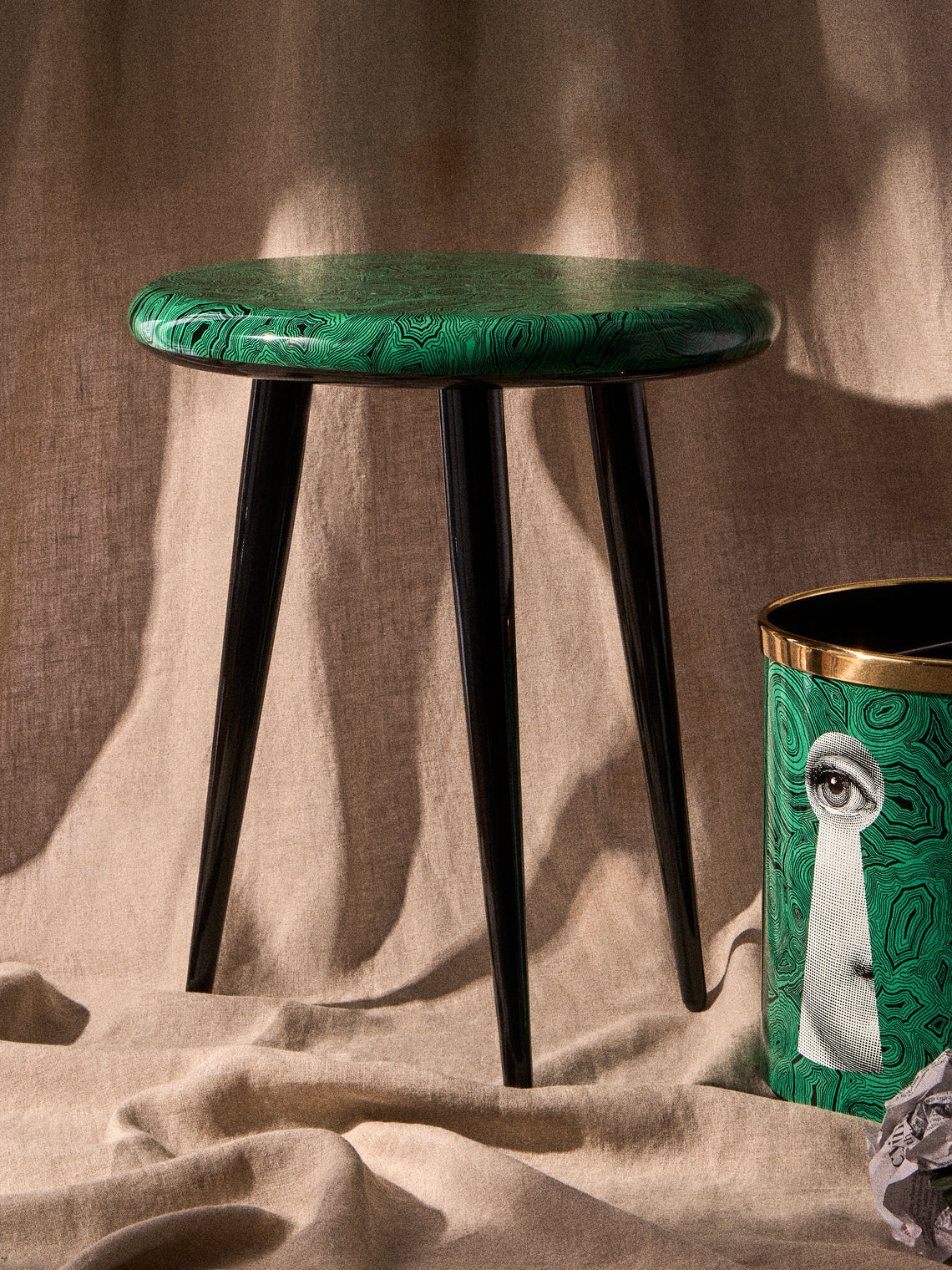 Fornasetti - Serratura su Malachite Wood and Iron Stool - Green - ABASK