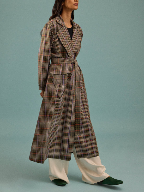 Emilia Wickstead - Georgette Houndstooth Robe - Brown - ABASK