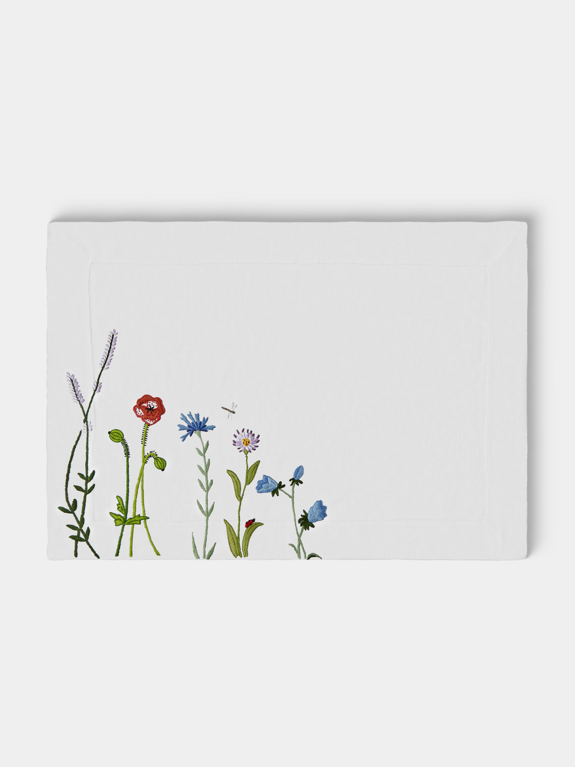 Taf Firenze - | Set of 6 | Summer Floral Hand-Embroidered Linen Placemats - White - ABASK