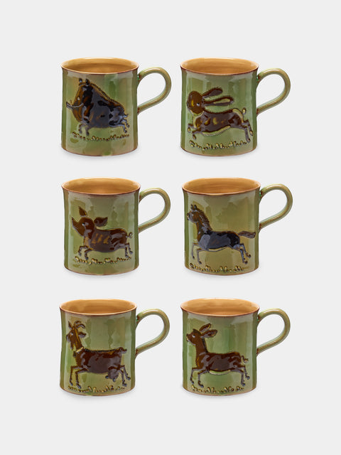 Poterie d’Évires - Animals Hand-Painted Ceramic Mugs (Set of 6) - Light green - ABASK - 