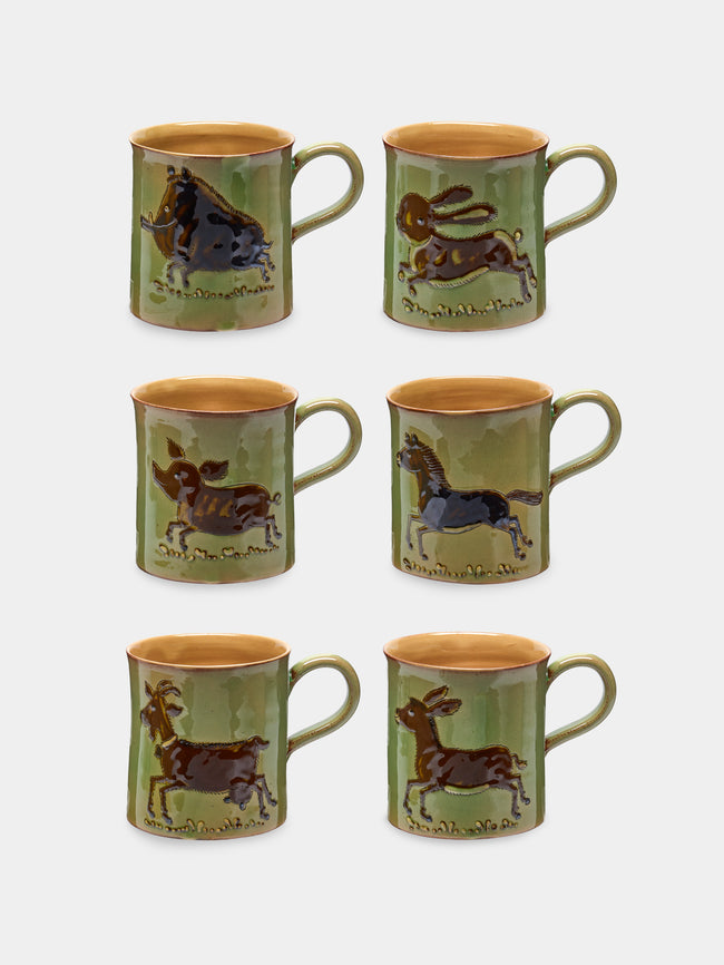 Poterie d’Évires - Animals Hand-Painted Ceramic Mugs (Set of 6) - Light green - ABASK - 