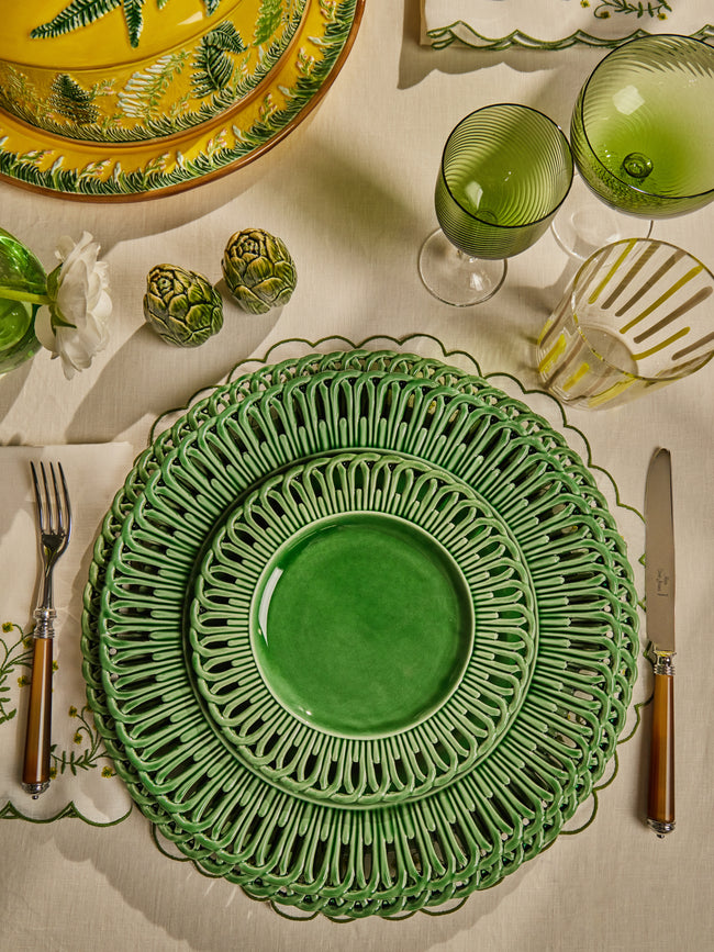 Verdolini - Arch Openwork Hand-Painted Ceramic Charger Plate (14in/36cm) - Green - ABASK