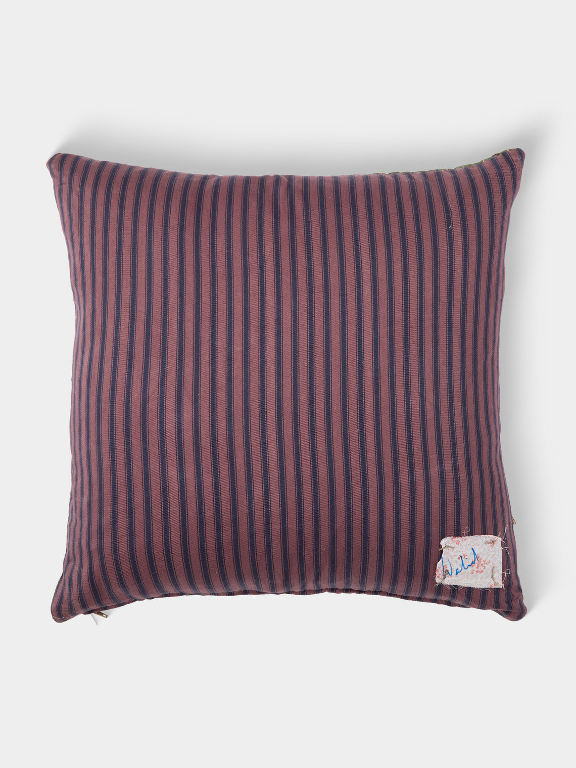 By Walid - 1920s French Needlepoint Wool and Ticking Fabric Cushion (19in/48cm) - Multiple - ABASK