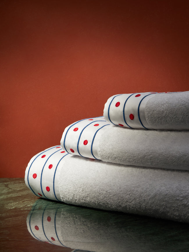 Loretta Caponi - Stripes & Dots Hand-Embroidered Cotton Bath Sheet -  - ABASK